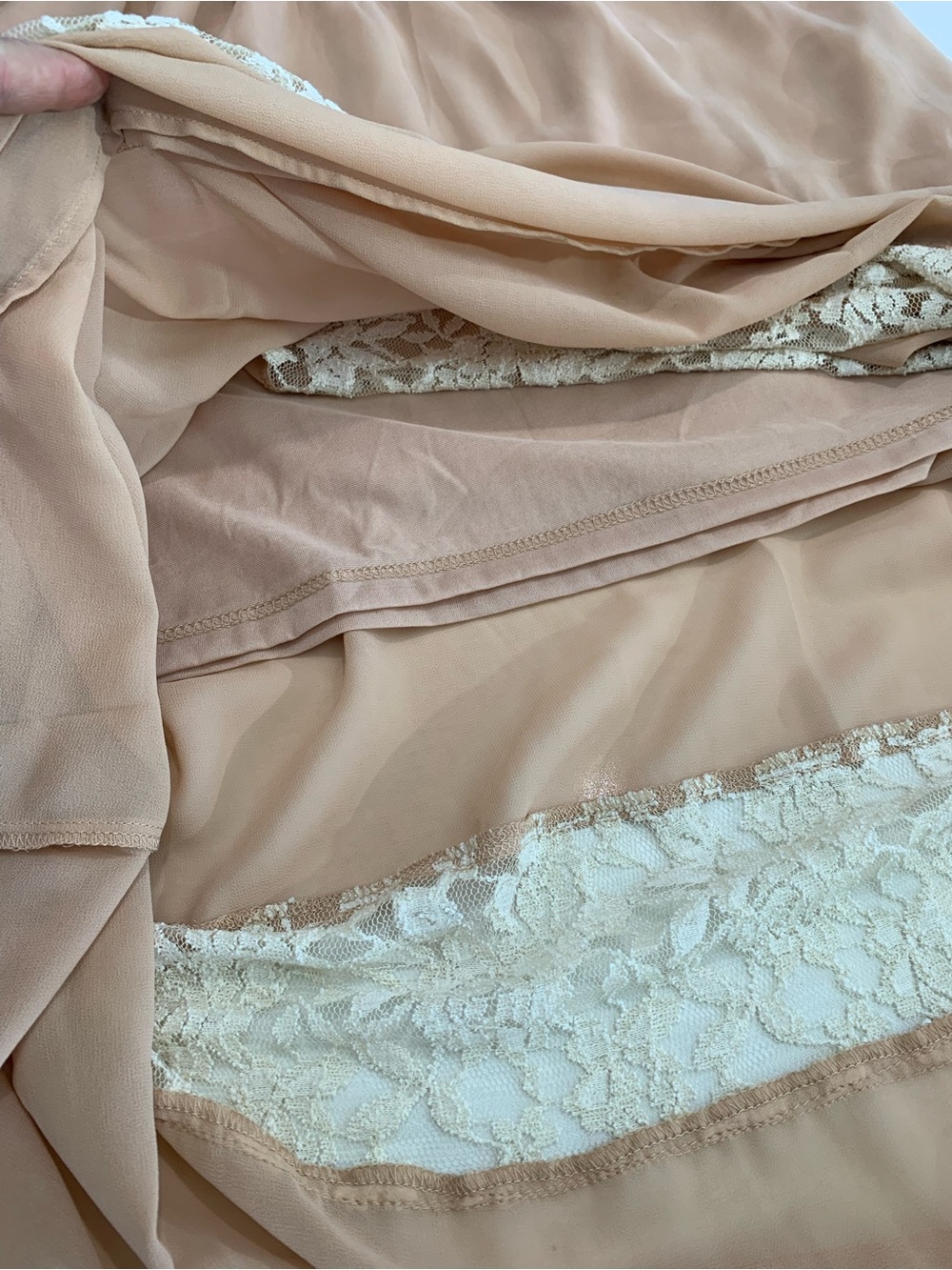 Swell Boho Lace Trim Maxi Peasant Prairie Dress, Tan Nude, Women’s L - Picture 4 of 8